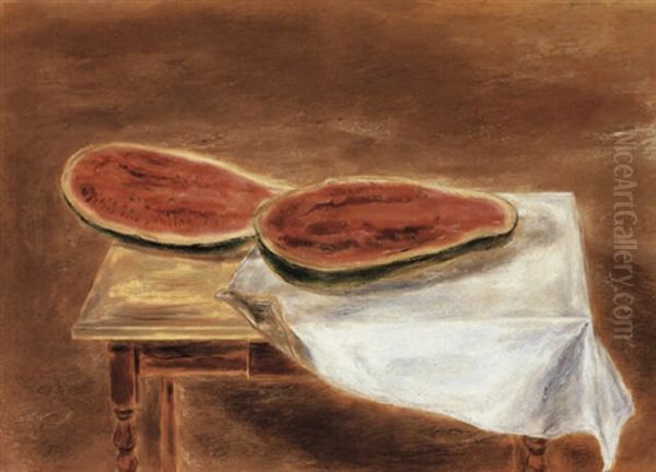 Watermelon Oil Painting by Yasuo Kuniyoshi