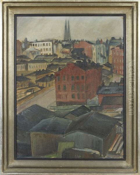 Street View From Fredrikinkatu Oil Painting by Vaino Kunnas