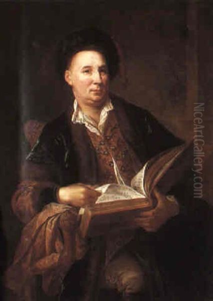 Portrait Of A Gentleman Holding A Musical Manuscript Oil Painting by Johann (Jan) Kupetzki
