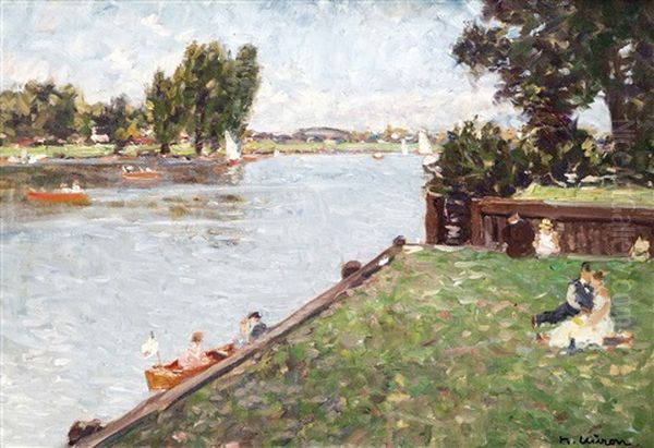 Sommertag Am Wannsee (w/sketch Of Landscape, Verso) Oil Painting by Herbert Kuron