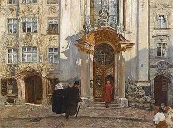Munchen, Asamkirche Oil Painting by August Kurtz-Gallenstein