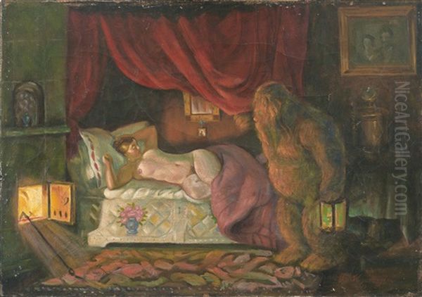 Kupcicha I Domowoj (die Schone Und Das Biest) Oil Painting by Boris Kustodiev