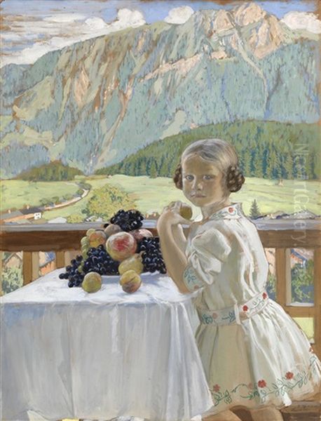 Portrait Of Irina Kustodieva Oil Painting by Boris Mikhailovich Kustodiev