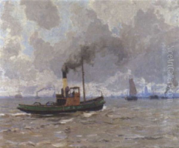 Hafenszene Mit Einem Boot Oil Painting by Paul Kutscha