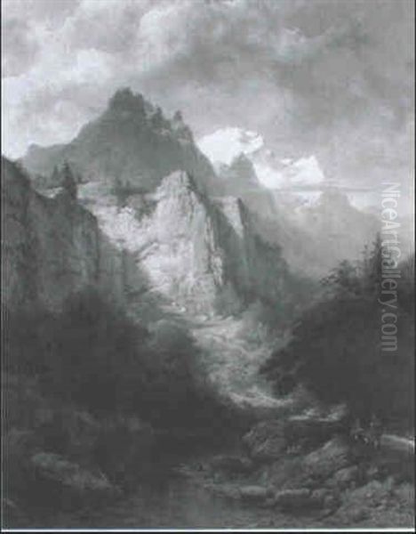 Alpenlandschaft Oil Painting by Charles Euphrasie Kuwasseg