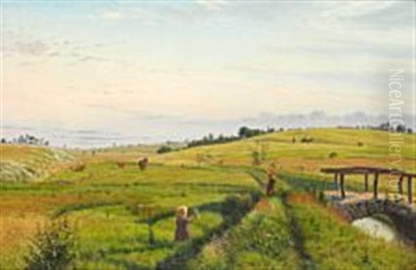 A Danish Summer Landscape Oil Painting by Vilhelm Peter Karl Kyhn