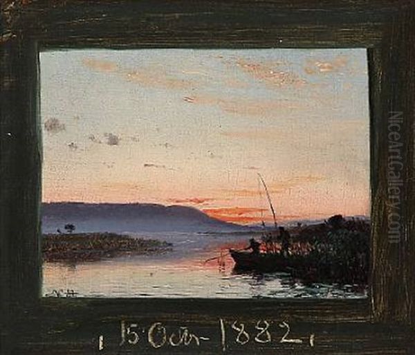 Sunset At The Silkeborg Lakes Oil Painting by Vilhelm Kyhn