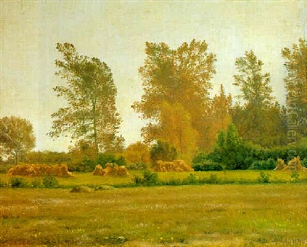 Sommerlandskab Med Birketraeer Og Korn I Traver Oil Painting by Vilhelm Peter Karl Kyhn