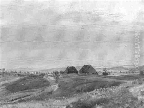 Landskab Med Bondegard Oil Painting by Vilhelm Peter Karl Kyhn