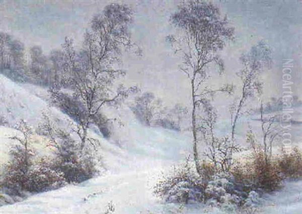 Bakket Vinterlandskab Oil Painting by Vilhelm Peter Karl Kyhn