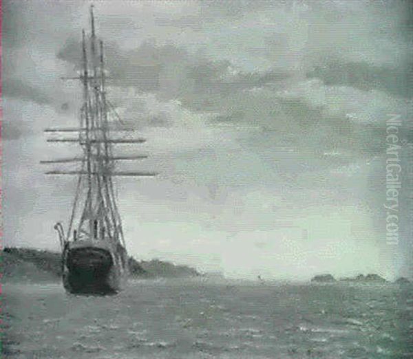 Skib Der Ligger For Anker Uf For Kysten Oil Painting by Vilhelm Peter Karl Kyhn