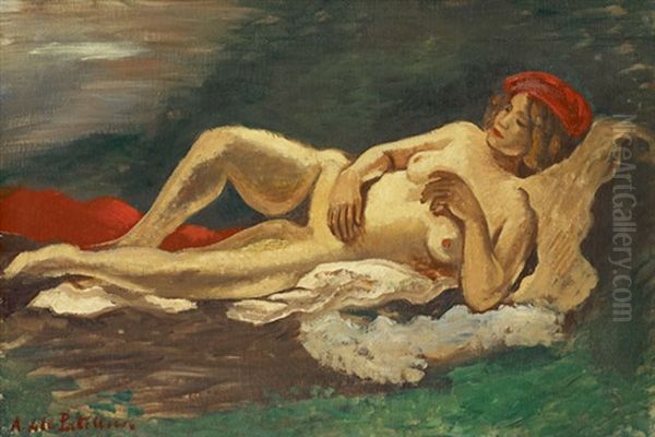 Dormeuse Au Beret Rouge Oil Painting by Amedee Marie Dominique Dubois de La Patelliere