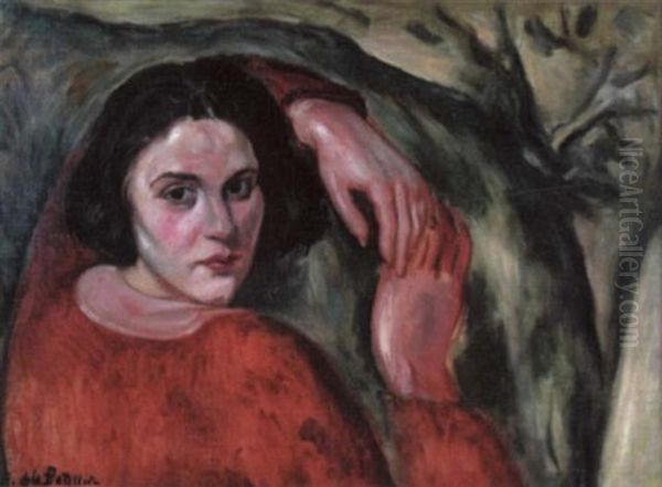Femme Au Chandail Rouge Oil Painting by Amedee Marie Dominique Dubois de La Patelliere