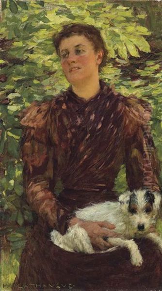 Girl With A Puppy Oil Painting by Henry Herbert La Thangue