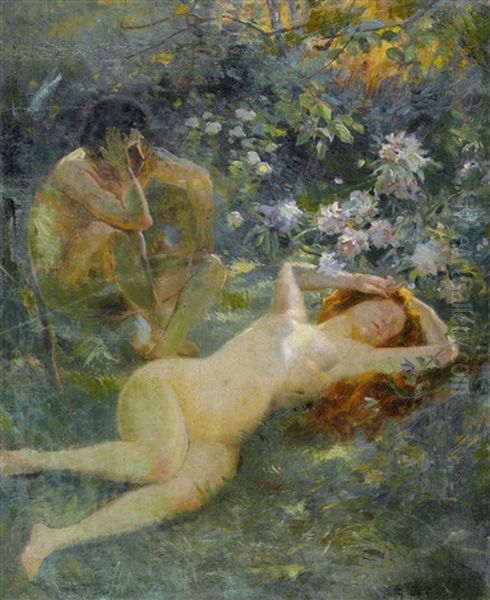 Waldlichtung Mit Schlafendem Akt Oil Painting by Gaston La Touche