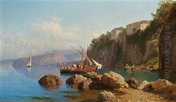 Folkeliv Ved Kysten Ved Sorrento I Napolibugten Oil Painting by Alessandro la Volpe
