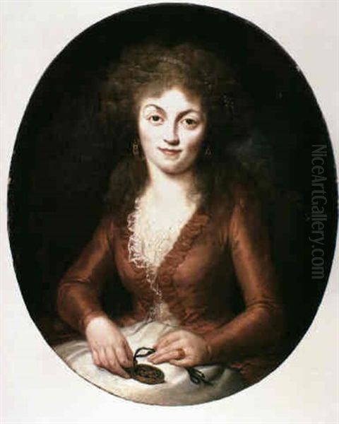 A Portrait Of Marie-therese Louise De Savoie-carignan,      Princess De Lamballe, Half Length, Wearing A Bronze Oil Painting by Adelaide Labille-Guiard