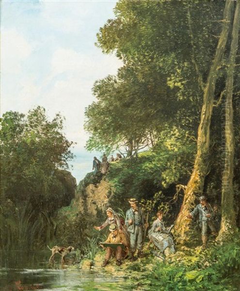 Partie De Campagne Au Bord De L'eau Oil Painting by Henri-Germain Lacombe