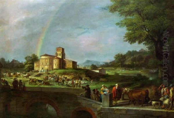 La Benediction Du Troupeau Avant Le Depart Pour La Transhumance Oil Painting by Pierre (Pere) (Delacour) Lacour