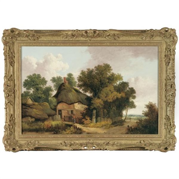Country Landscape With Cottages Oil Painting by John Berney Ladbrooke