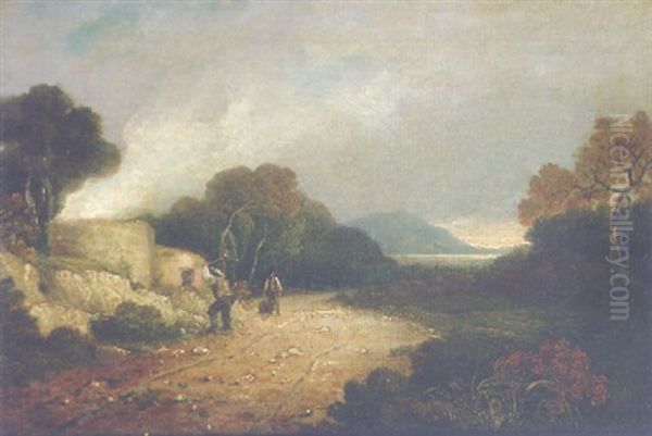 Stonebreakers On A Wooded Path Oil Painting by Robert Ladbrooke