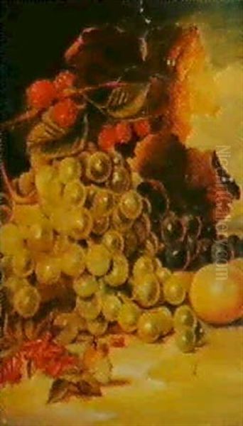 Still Life Of Fruit And Leaves Oil Painting by Edward Ladell
