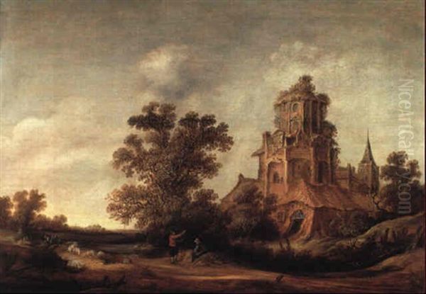 Dunenlandschaft Mit Einer Ruine Oil Painting by Reynier Van Der Laeck