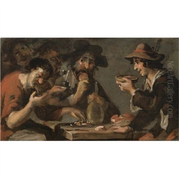 An Interior With Peasants Eating And Drinking Oil Painting by Pieter Jacobsz. van Laer