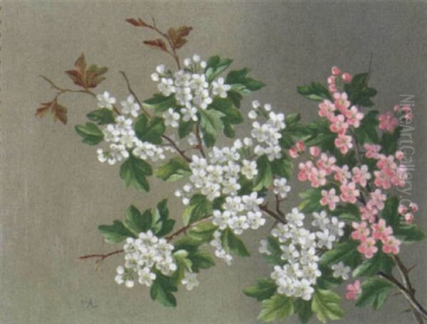 Blomstrende Aebletraesgrene Oil Painting by Augusta Laessoe