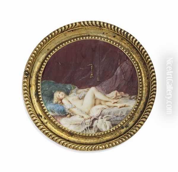 A Reclining Nude, In A Bedroom Interior With A Pair Of Love Birds Oil Painting by Niklas Lafrensen the Younger