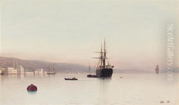Ship At Port Oil Painting by Lev Felixovich Lagorio