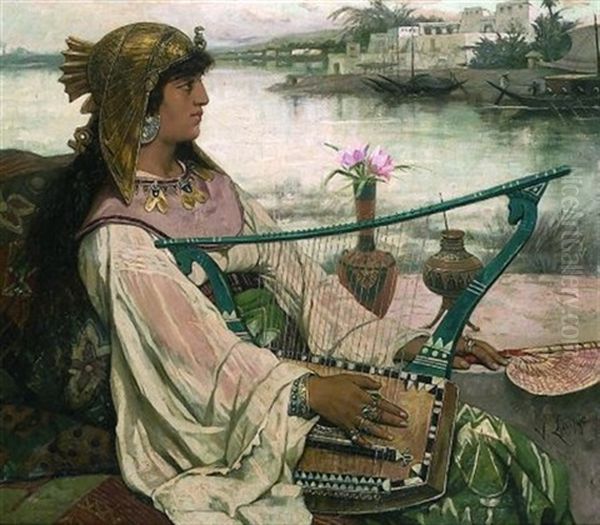 Egyptienne A La Lyre Oil Painting by Victor Lagye