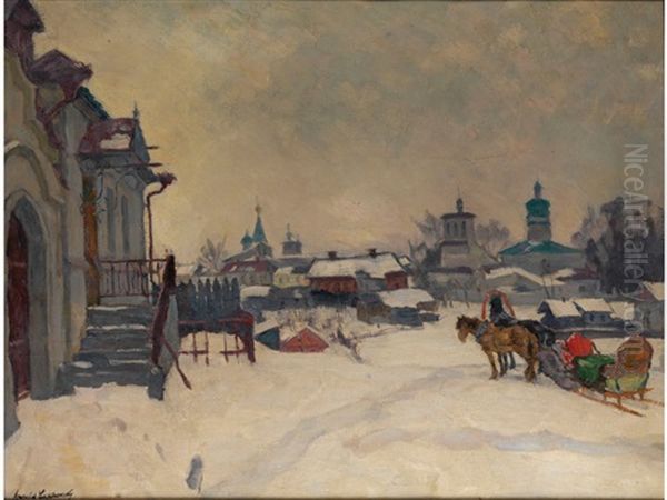 Winter In Einer (russischen) Kleinstadt Oil Painting by Arnold Borisovich Lakhovsky