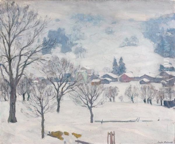 Village Sous La Neige Oil Painting by Arnold Borisovich Lakhovsky