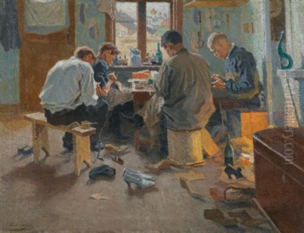 The Shoemakers Oil Painting by Arnold Borisovich Lakhovsky