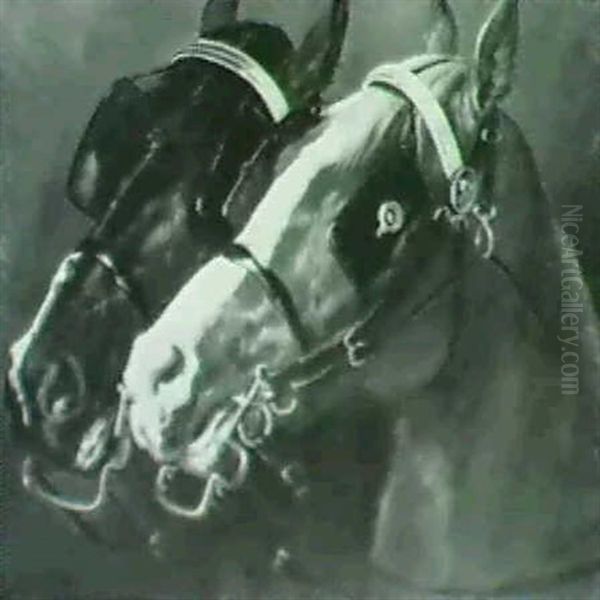 Two Horses Oil Painting by Francois Hippolyte Lalaisse