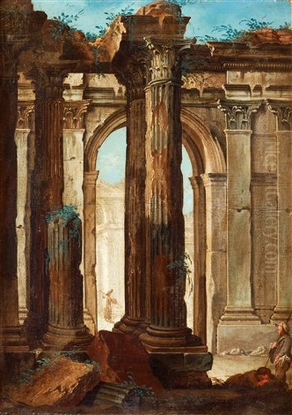 Capriccio Med Ruiner Oil Painting by Jean Baptiste Lallemand