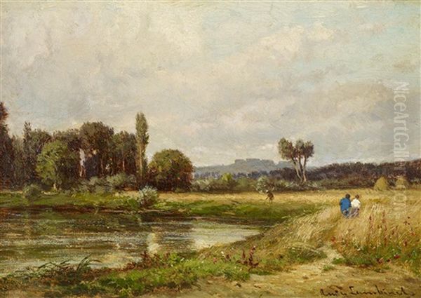 Sommerliche Kornfelder Am Seeufer Oil Painting by Emile Charles Lambinet