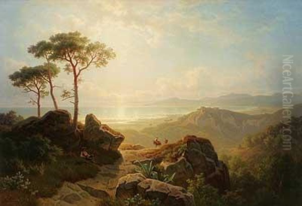 Nachmittag An Der Genuesischen Kuste Oil Painting by August Behrendsen