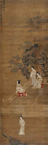 Beauties Under Moonlight Oil Painting by  Lan Ying