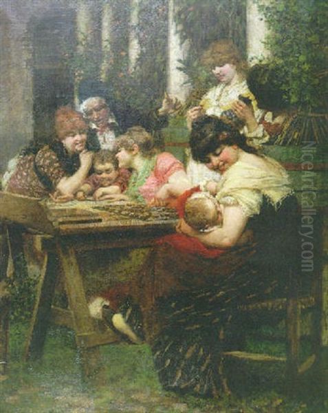 Escena Familiar Oil Painting by Egisto Lancerotto
