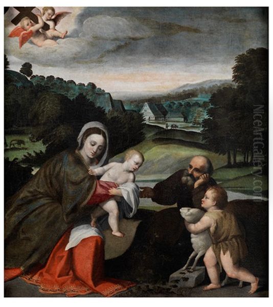 Die Heilige Familie Mit Dem Johannesknaben Oil Painting by Polidoro da Lanciano