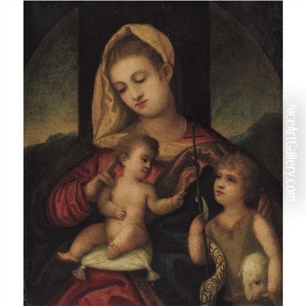The Madonna And Child With The Infant Saint John The Baptist Oil Painting by Polidoro De Renzi