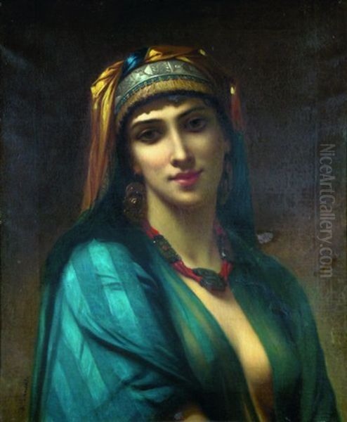 Belle Orientale En Bleu Oil Painting by Charles Zacharie Landelle