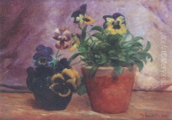 Nature Morte Aux Pensees Oil Painting by Charles Zacharie Landelle