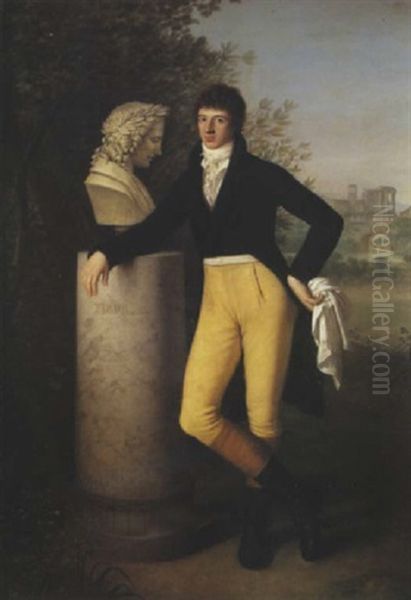 Portrait De Jean Abraham Andre Poupart, Troisieme Baron De Neuflize, Devant Tivoli Oil Painting by Gaspare Landi