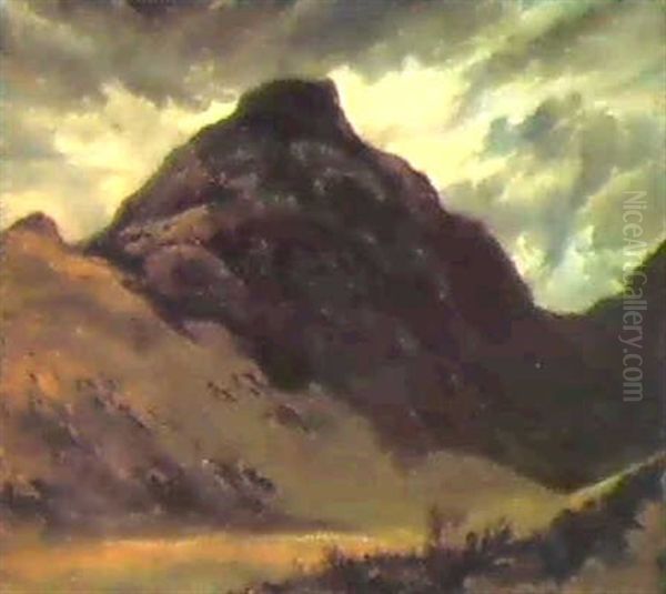 A Highland Landscape, Possiblya View Of Buchaille Etive Mor,glencoe, With A Shepherd And Sheep In The Foreground Oil Painting by Sir Edwin Henry Landseer
