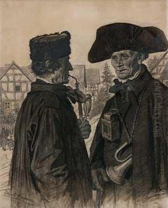 Postillion Und Bauer Im Gesprach Auf Der Dorfstrase