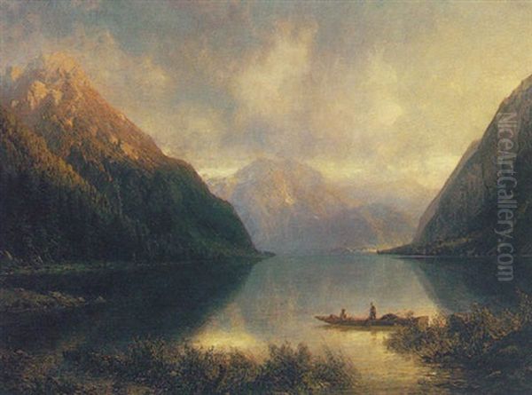 Fischerboot Auf Einem Gebirgssee Oil Painting by Julius Lange