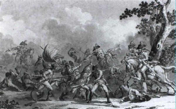 Battle Between The Infantry And The Cavalry Oil Painting by Dirk Langendyk